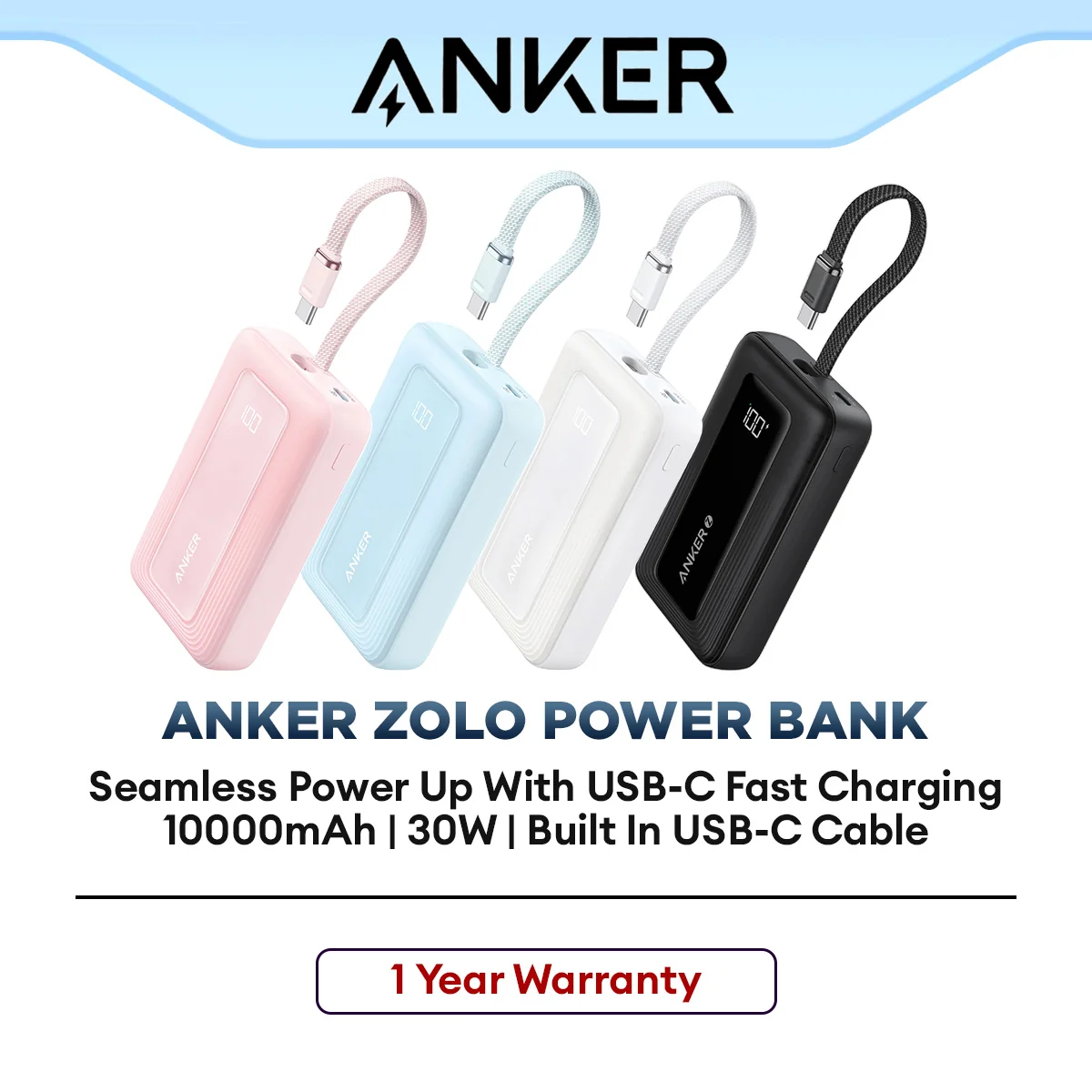 Anker Zolo 10000mAh 30W Fast Charging Power Bank Portable Charger with USB-C PD