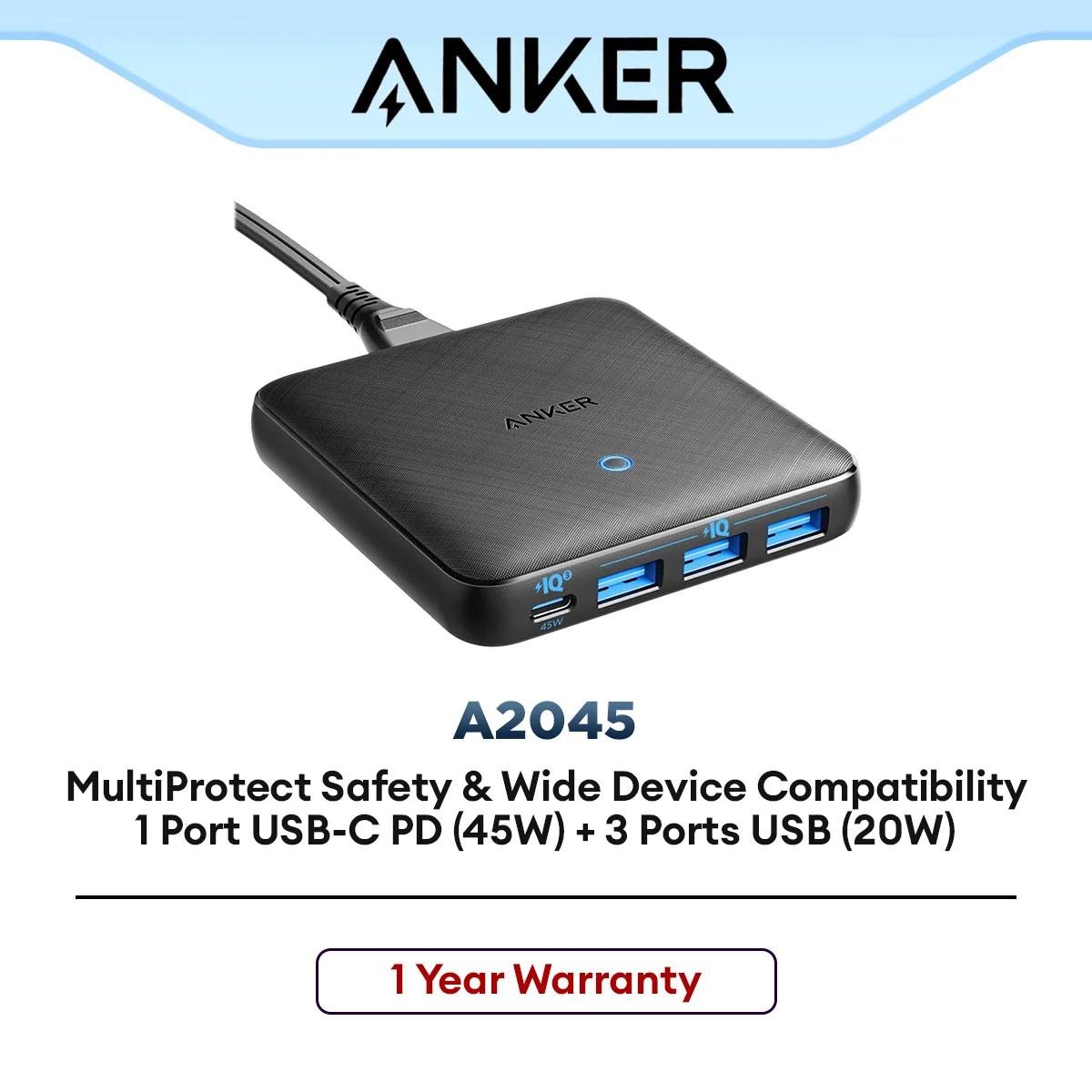 Anker 543 Charger 65W (A2045) USB-C GaN Fast Charger Multi-Port Power Adapter for Laptop & USB-C Devices
