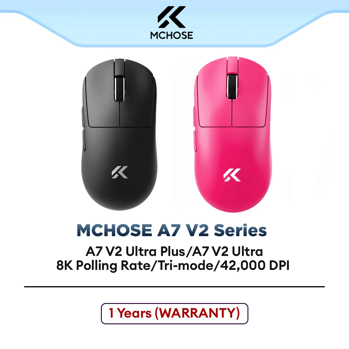 MCHOSE A7 V2 Ultra/Ultra Plus Gaming Mouse. 8K Polling Rate/Tri-mode Connectivity/ 42,000 DPI sensitivity