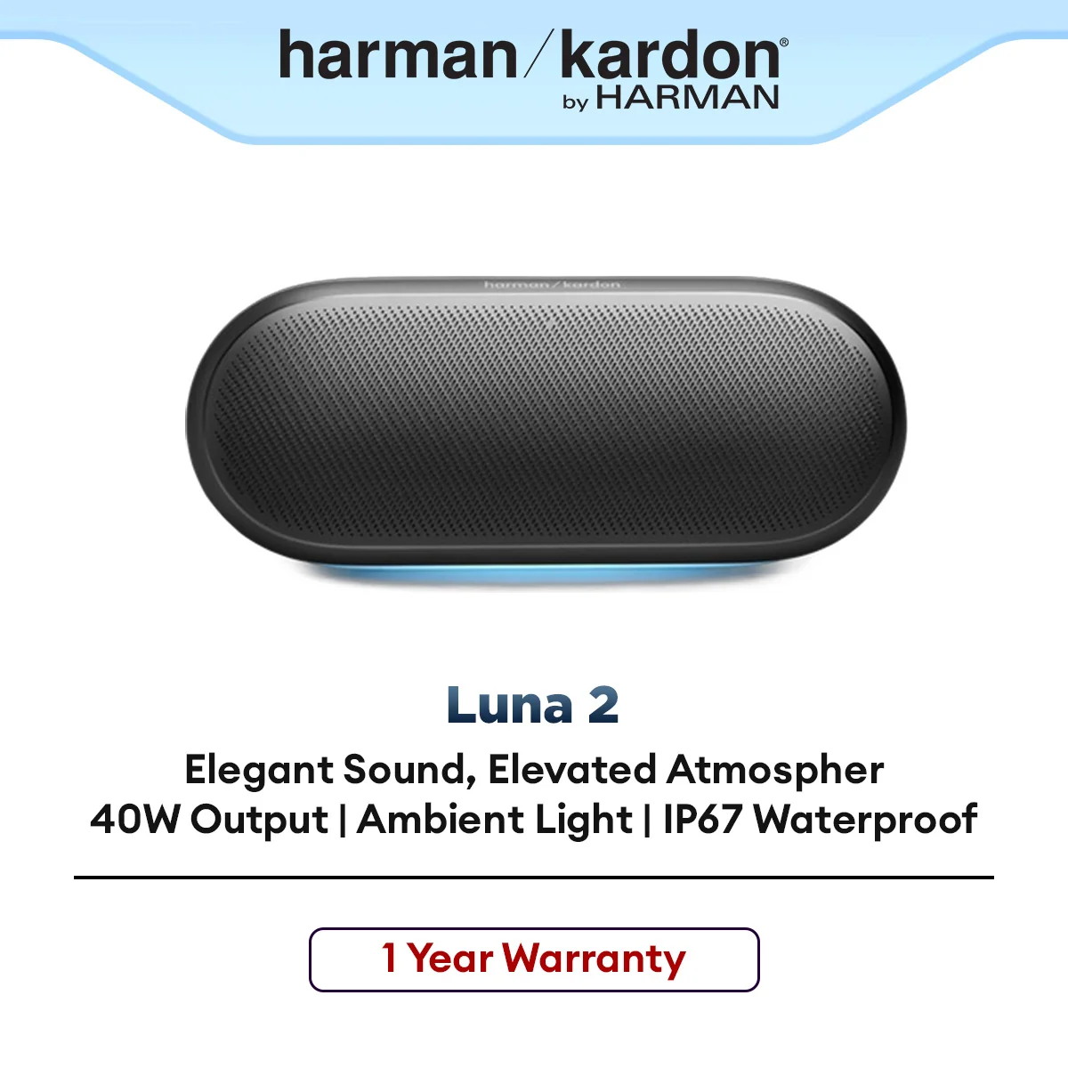 Harman Kardon Luna 2 Portable Bluetooth Speaker with Ambient Light IP67 Waterproof 40W Wireless
