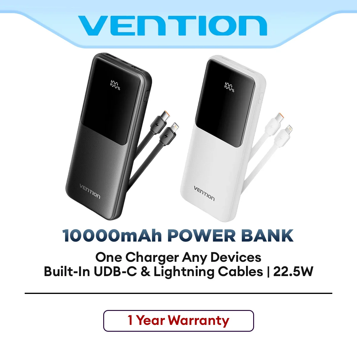 Vention 10000mAh 22.5W Fast Charging Power Bank with PD & QC Portable Battery Pack for Smartphones