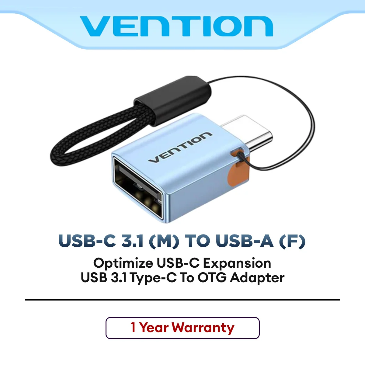 Vention USB 3.1 Type-C Male to USB Female OTG Adapter with Lanyard Aluminum Alloy for Smartphone & Laptop Data Transfer