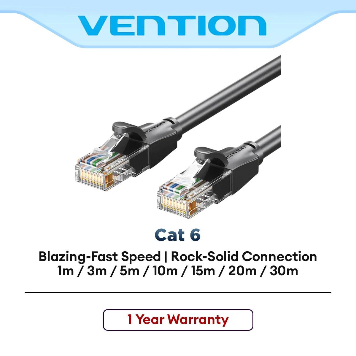 Vention Cat.6 UTP Patch Cable Black for High-Speed Network Connection RJ45 Ethernet Cable