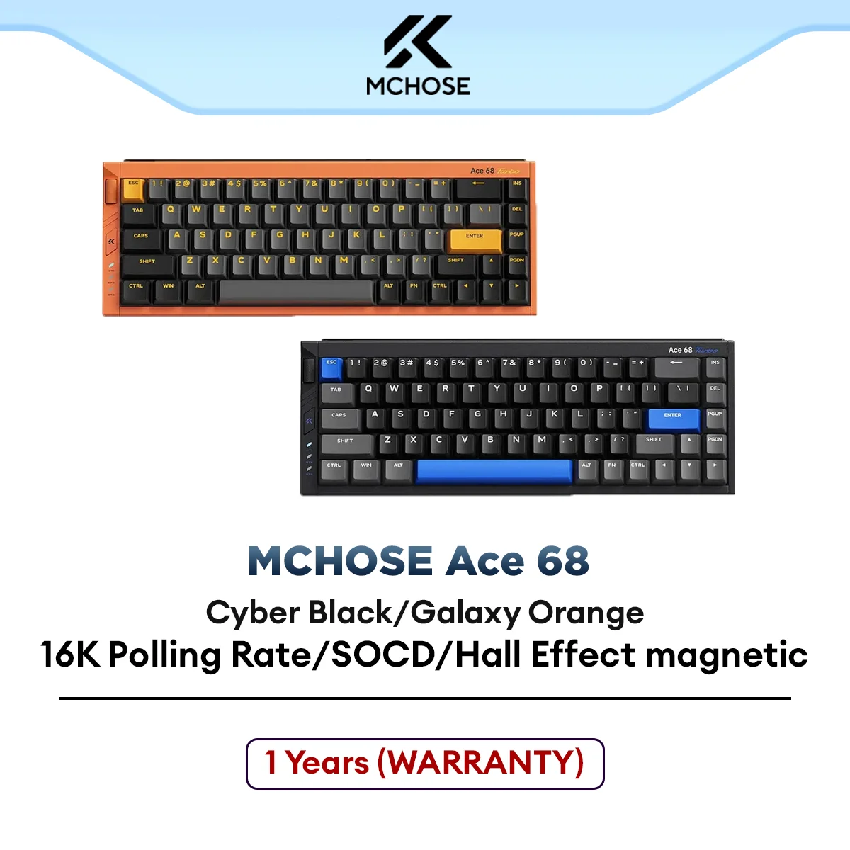 MCHOSE Ace68 Turbo Gaming Keyboard, Full-aluminum/Hall Effect/Rapid Trigger/Polling Rate 8K