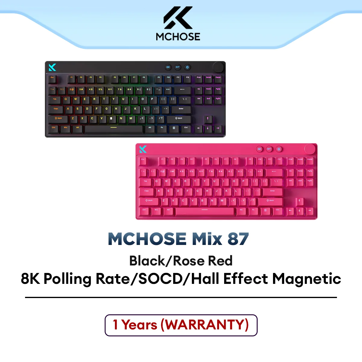 MCHOSE Mix87 Gaming Keyboard,Hall Effect Magnetic/8000Hz Polling Rate/256K Scan Rate/SOCD, RS, DKS