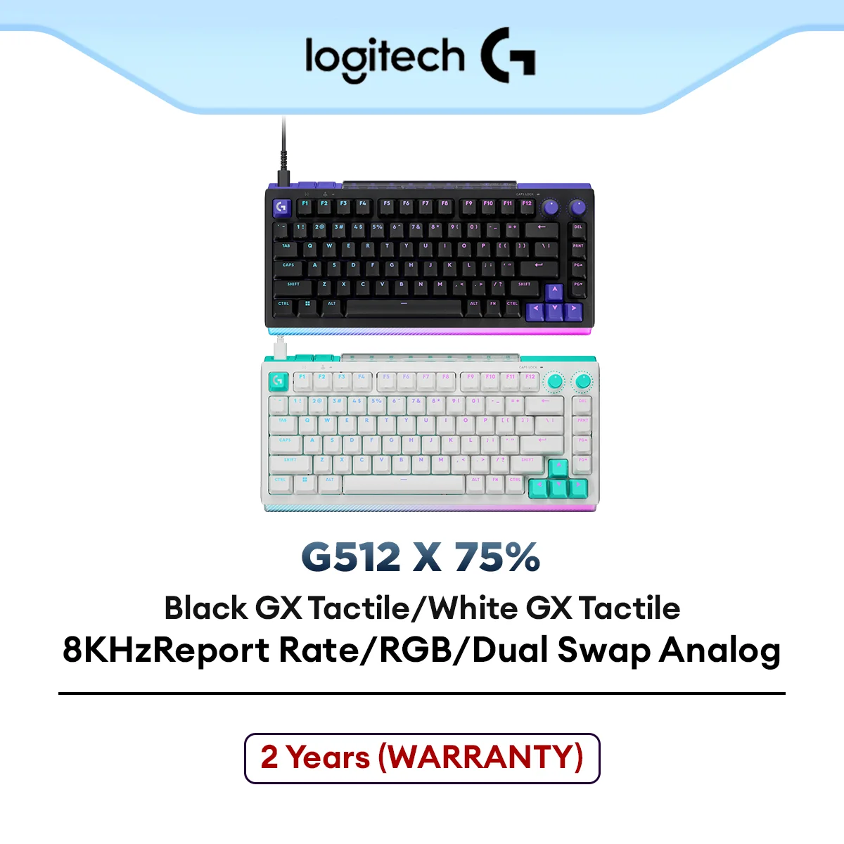 Logitech G512 X 75 Gaming Keyboard, Sensor Technology/Backlighting/8 kHz Report Rate/TMR Analog Sensors