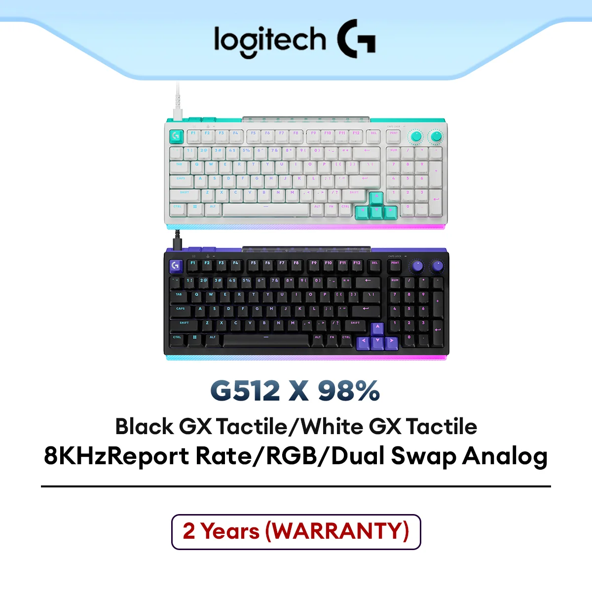 Logitech G512 X 98 Gaming Keyboard, Sensor Technology/Backlighting/8 kHz Report Rate/TMR Analog Sensors
