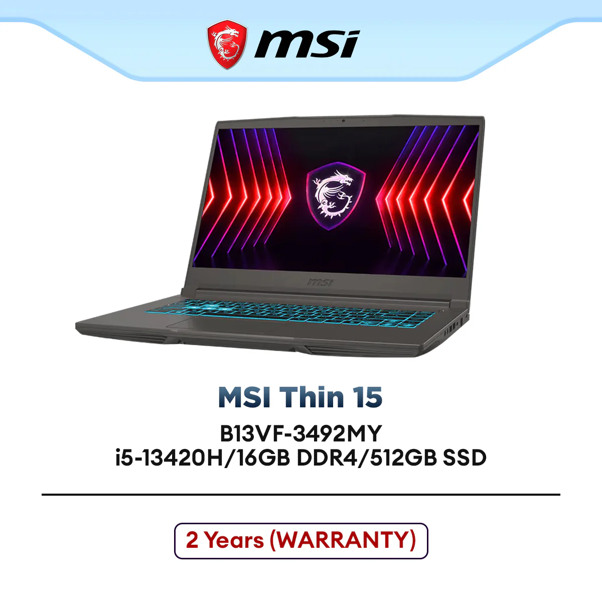 MSI Gaming Laptop Thin 15 B13VF-3492MY i5-13420H/16GB DDR4/512GB SSD/15.6"FHD 144Hz/RTX4060