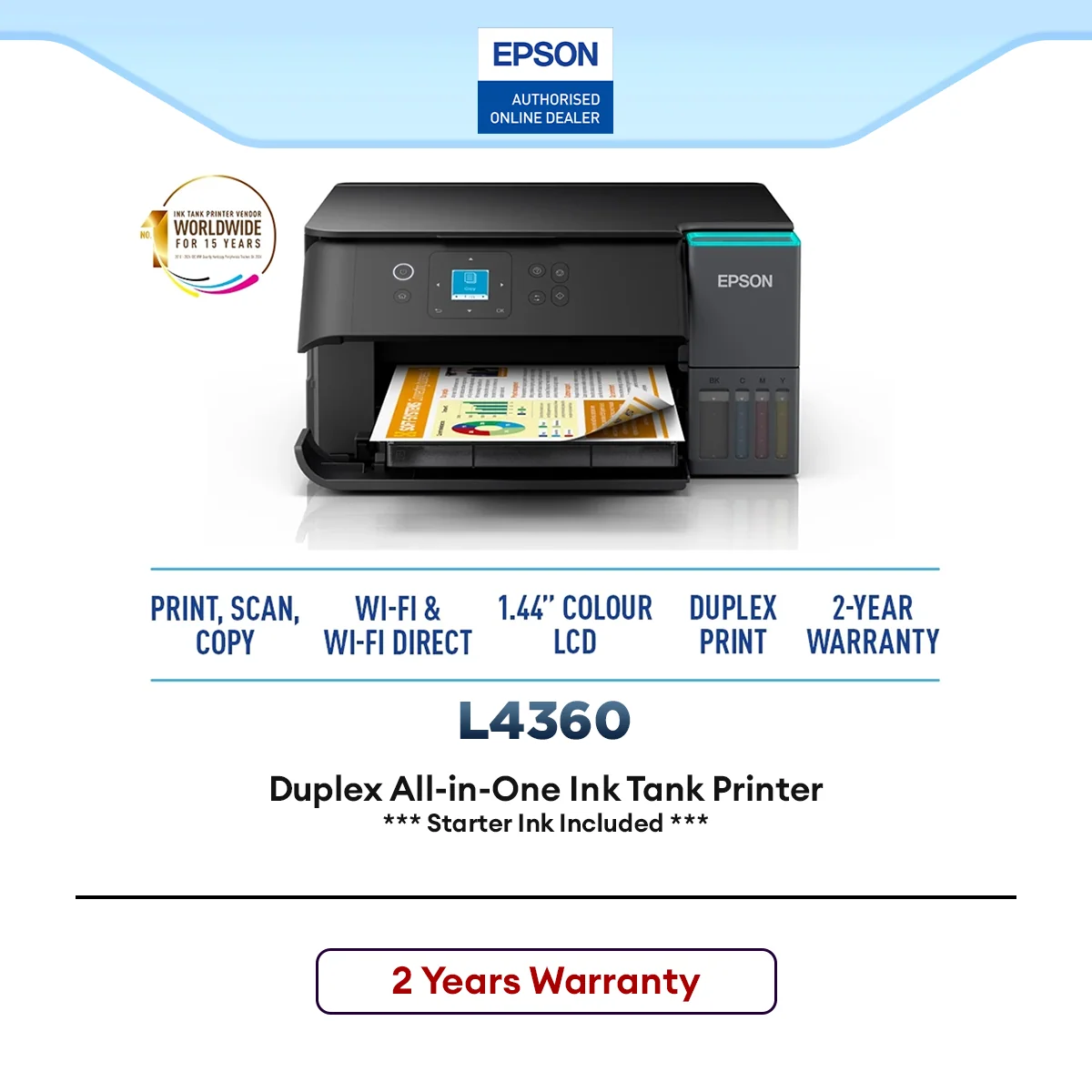 Epson EcoTank L4360 A4 Wi-Fi Duplex All-in-One Ink Tank Printer | Print, Scan, Copy