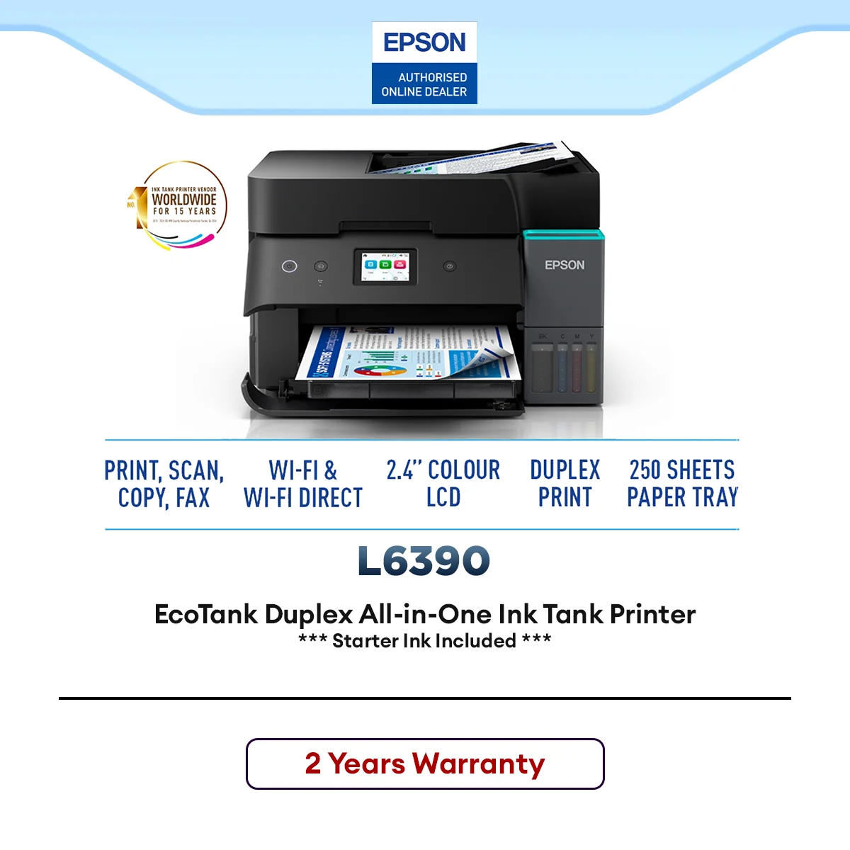 Epson EcoTank L6390 Ink Tank All-in-One Printer | Print Scan Copy Fax Wireless WiFi Auto Duplex Printer