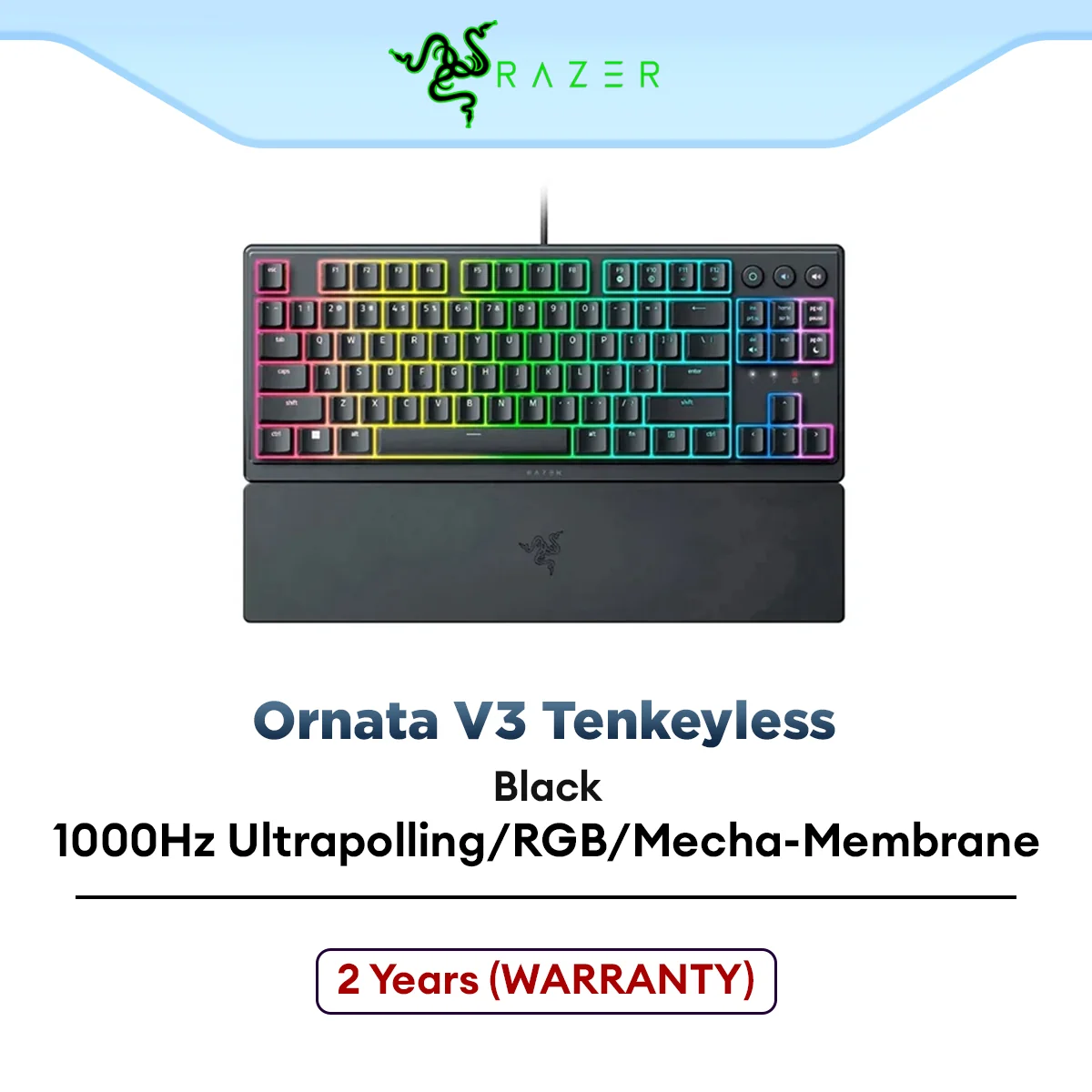 Razer Ornata V3 Tenkeyless / TKL Low-Profile Gaming Mechanical Membrane Wired Keyboard | Mecha-Membrane Switches - Black