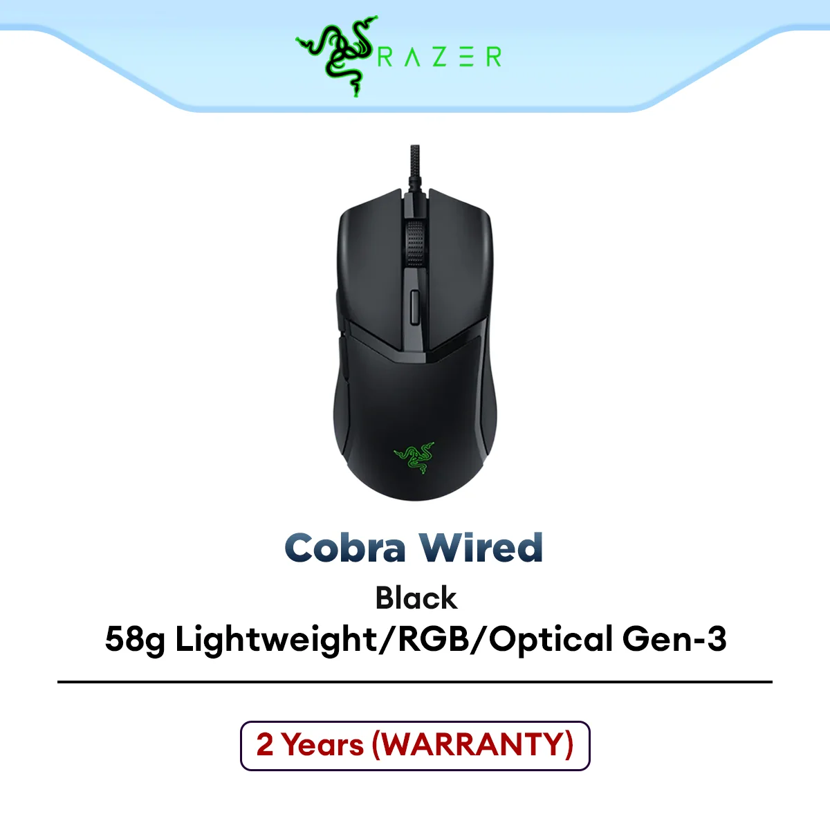 Razer Cobra 58g Lightweight Wired Gaming Mouse | Chroma RGB Lightning | Optical Mouse Switches Gen-3 | Speedflex Cable