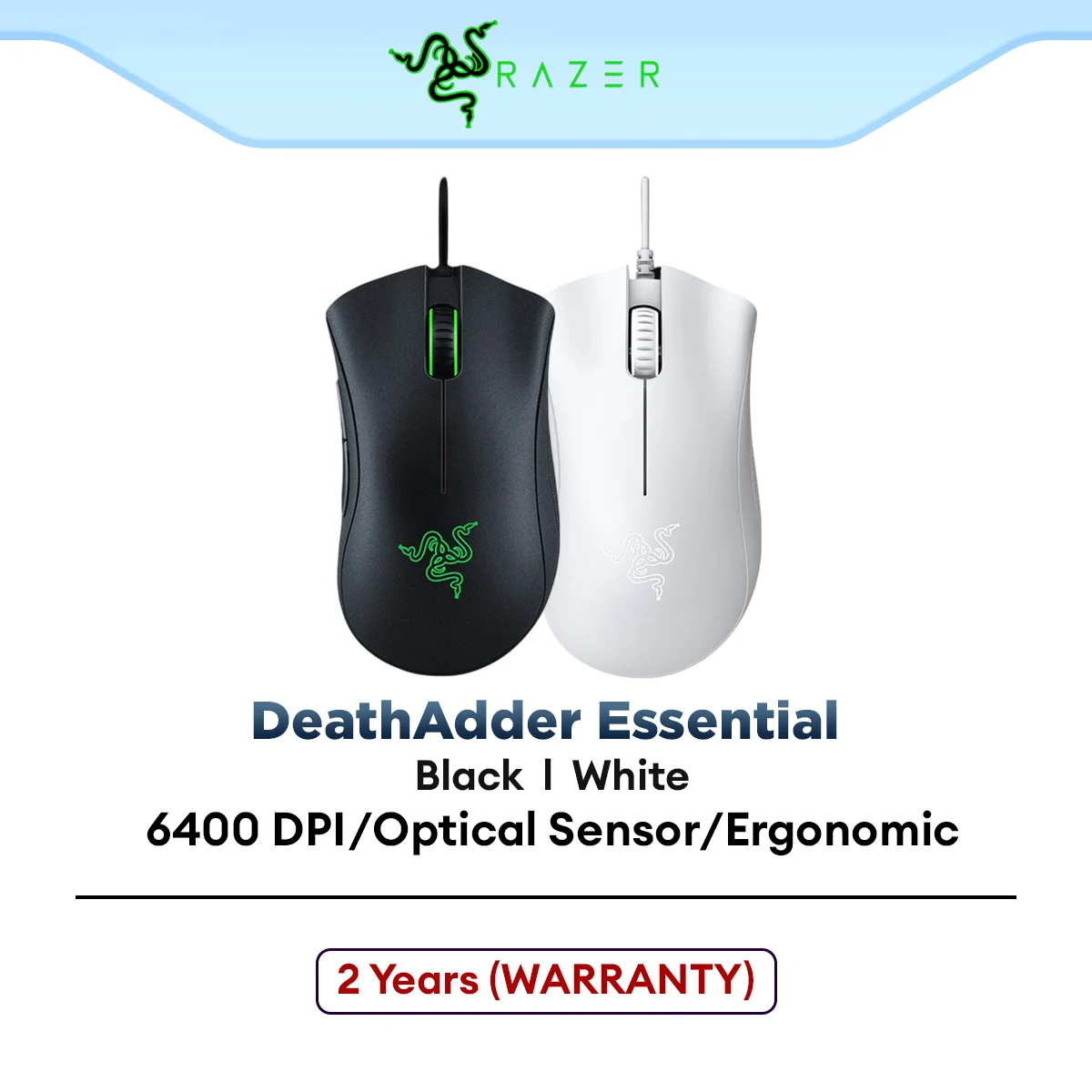 Razer Deathadder Essential 2021 Wired Gaming Mouse | 6400 DPI Optical | Ergonomic | 5 Programmable Buttons | Right-Handed (RZ01-03850100-R3M1)