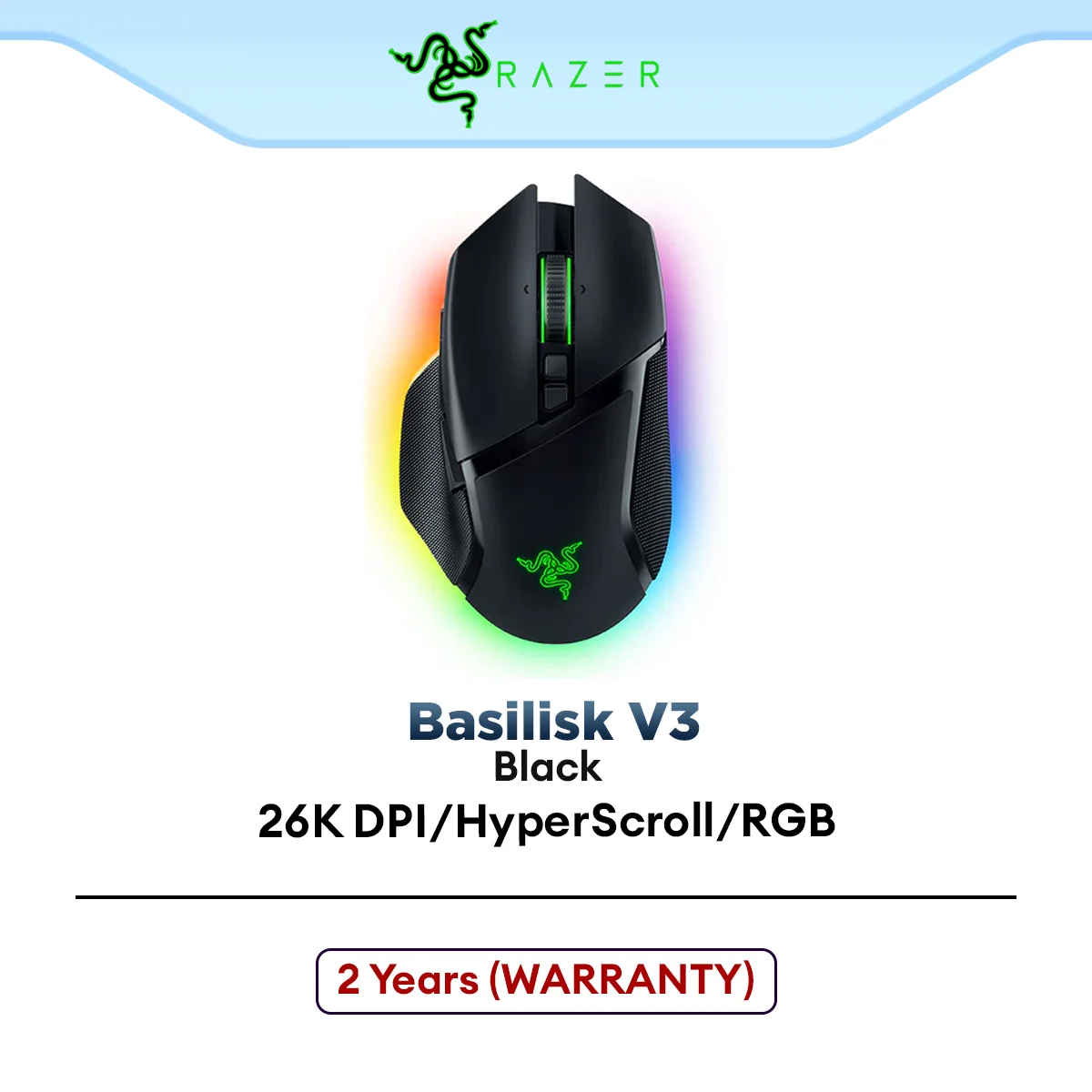 Razer Basilisk V3 Customizable Wired Chroma RGB Gaming Mouse | Optical Sensor | 26000 DPI | Ergonomic | Speedflex Cable