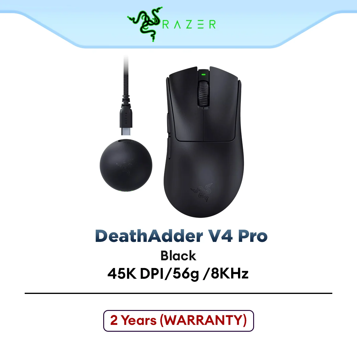 Razer DeathAdder V4 Pro Wireless Ergonomic Esports Gaming Mouse with 56G LightWeight Design, Razer HyperSpeed Gen-2