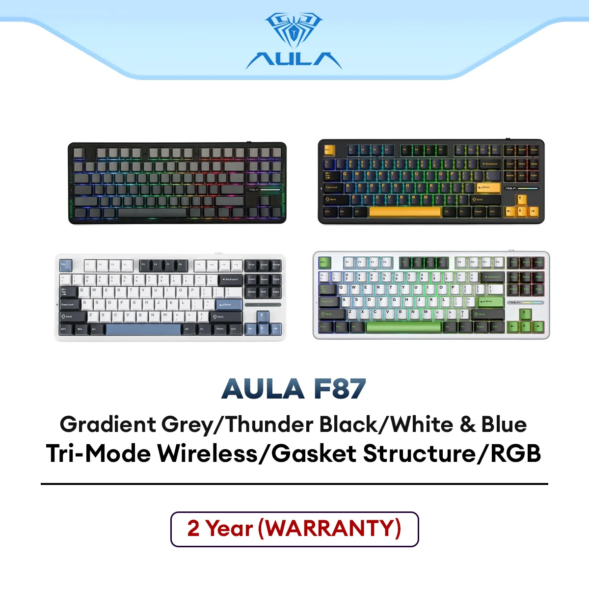 AULA F87 Wireless Mechanical Keyboard RGB 87Keys with Customized Gateway Structure, Hot-Swappable Keyboard
