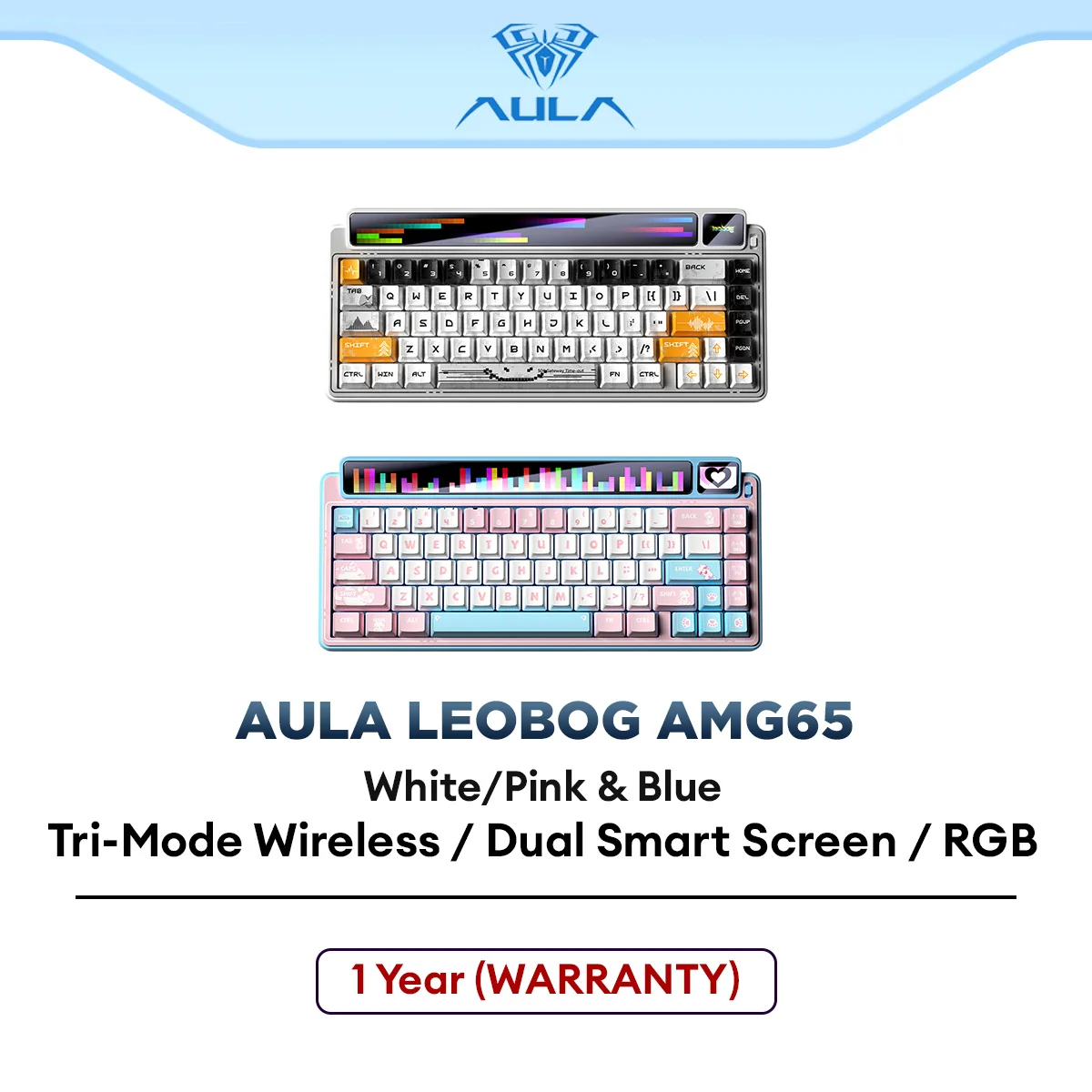 AULA LEOBOG AMG65 Wireless Mechanical Gaming Keyboard with Tri-Mode Connection, Dual-Smart LED Screen, RGB Lighting