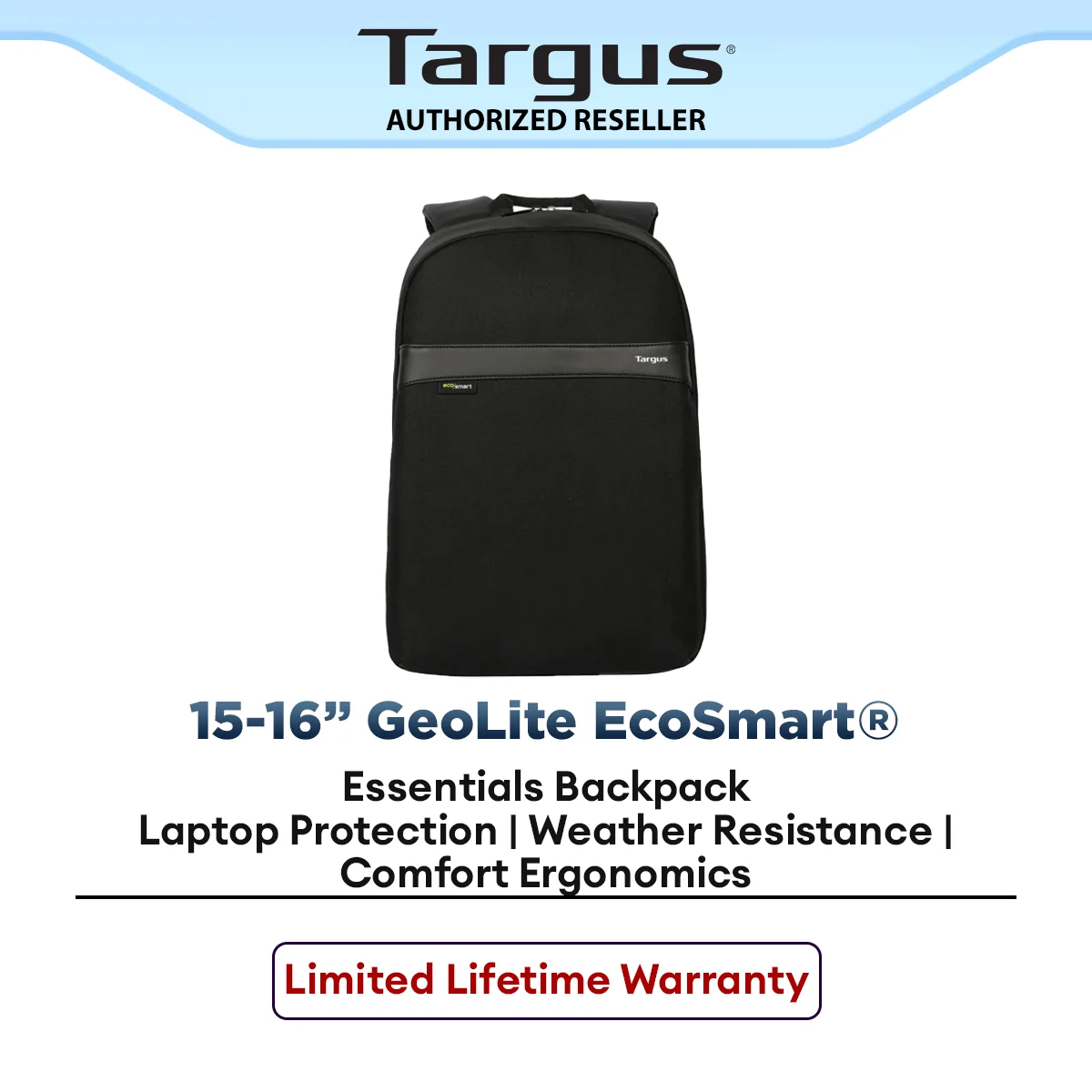 Targus 15-16" GeoLite EcoSmart® Essentials Backpack for Laptop Travel & Daily Commute Lightweight Design
