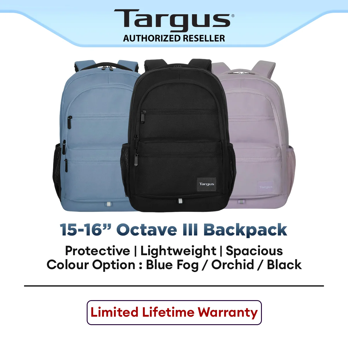 Targus 15-16" Octave III Backpack Lightweight Laptop Bag for Travel & Daily Commute Spacious Storage