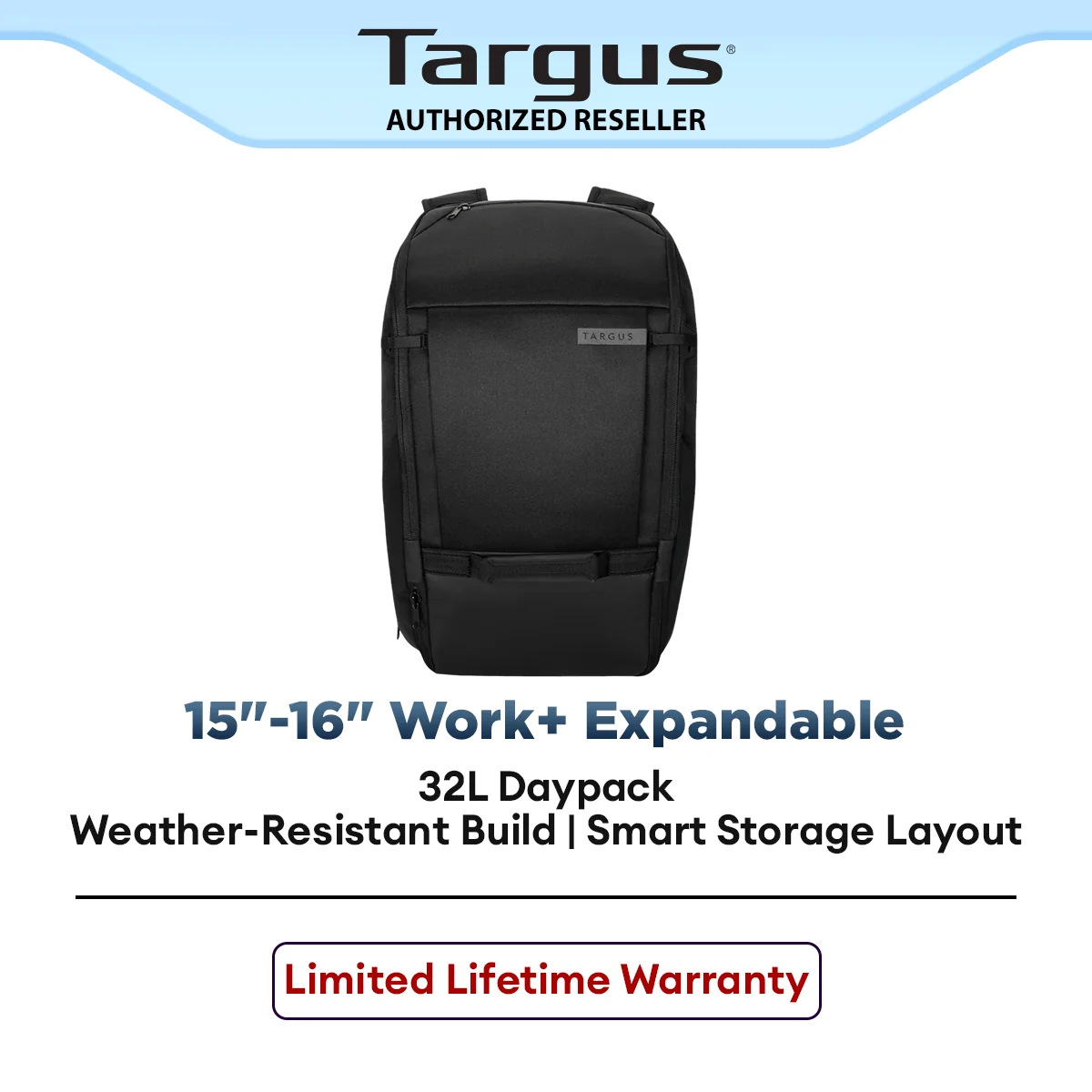 Targus 15-16" Work+ Expandable 32L Daypack Business Laptop Backpack for Travel & Daily Commute Large Capacity