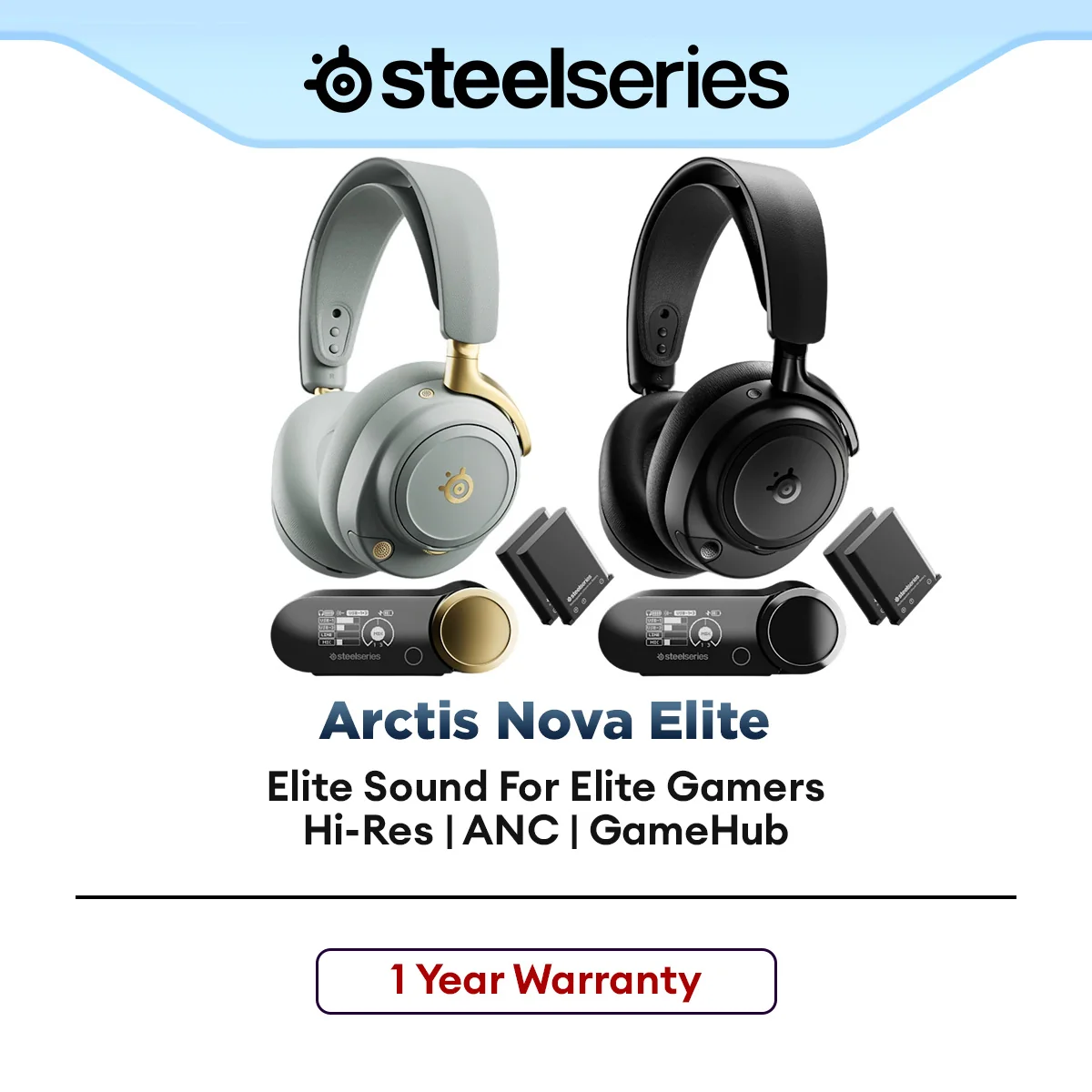 SteelSeries Wireless Gaming Headset Arctis Nova Elite Hi-Res ANC USB Bluetooth with GameHub