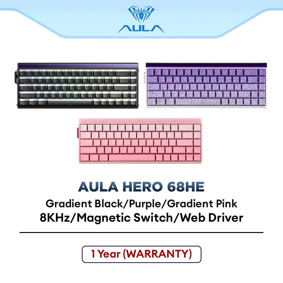 AULA HERO 68HE Magnetic Switch Wired Gaming Keyboard with Rapid Trigger, Hot-Swappable, 8K Hz Polling Rate, RGB Backlit