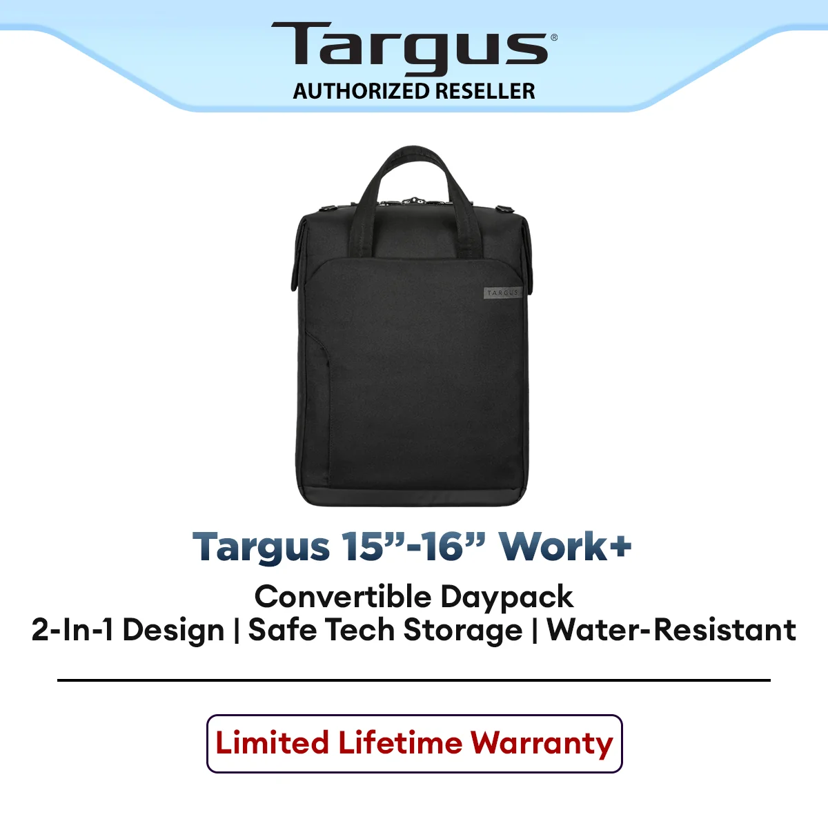 Targus 15.6" Work+ Convertible Daypack Business Laptop Backpack for Travel & Office Multi-Carry Design