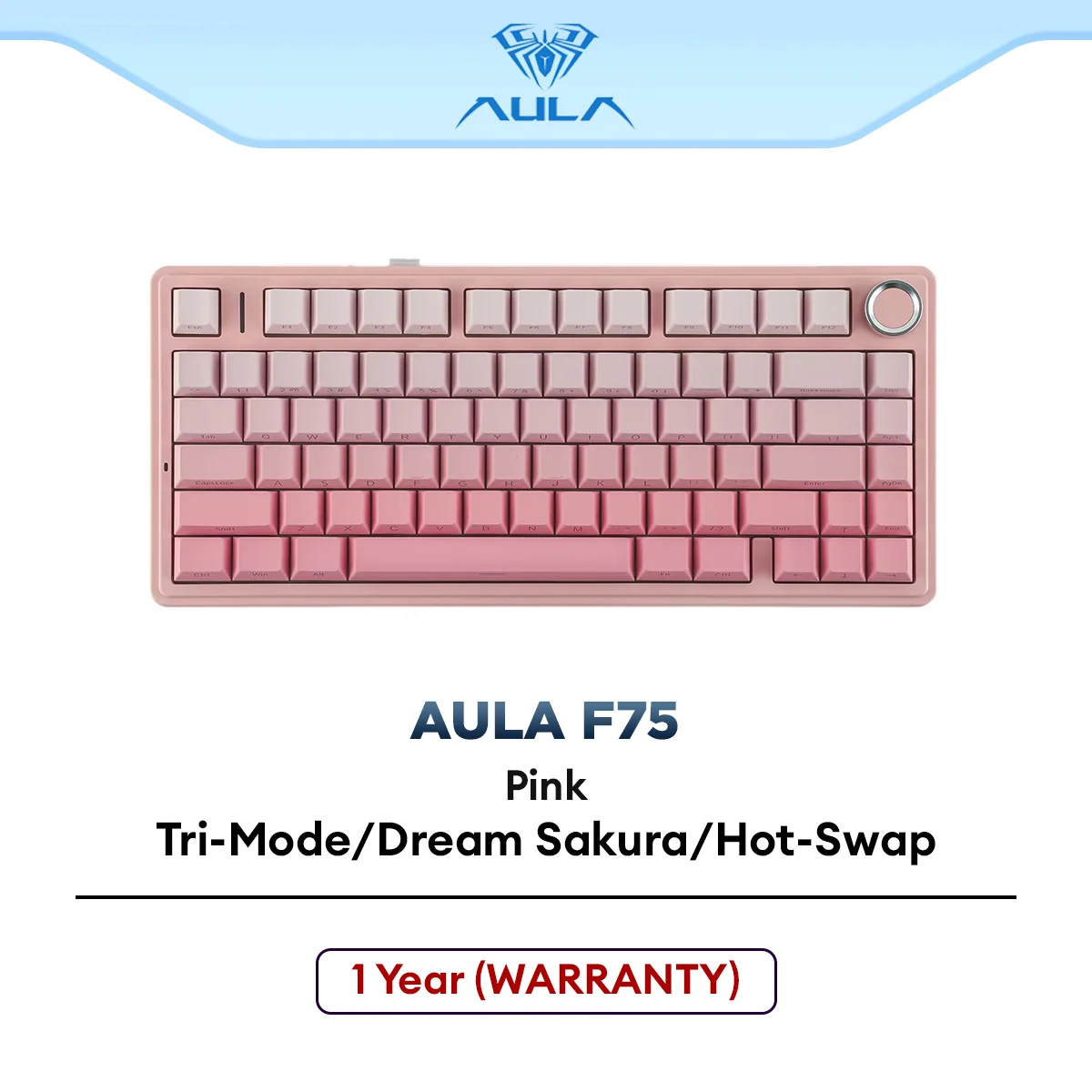AULA F75 Wireless Mechanical Gaming Keyboard with Tri-Mode Connection, RGB Backlit, Gasket, Dream Sakura Linear Switch