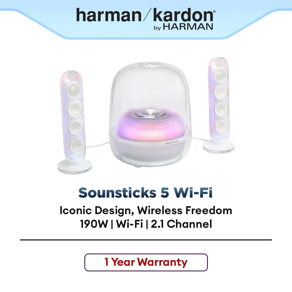 Harman Kardon Bluetooth Wi-Fi Speaker SoundSticks 5 Wi-Fi 190W Transparent Desktop Audio System