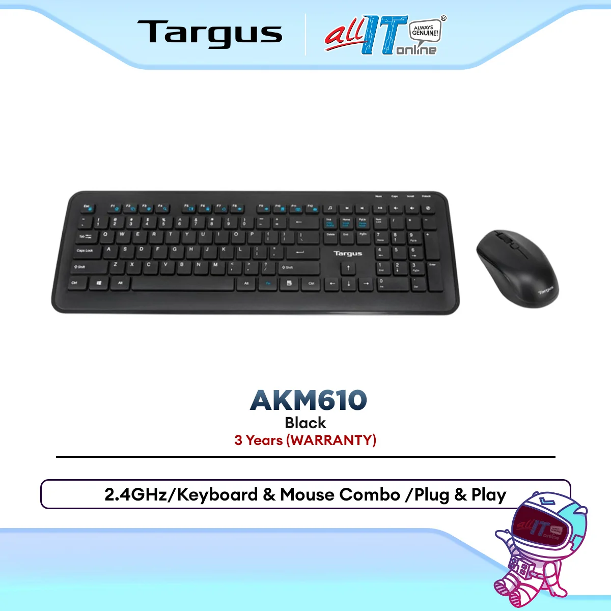 TARGUS AKM610 Wireless / Cordless Keyboard and Mouse Combo Set | Full Size | Bluetooth - KM610