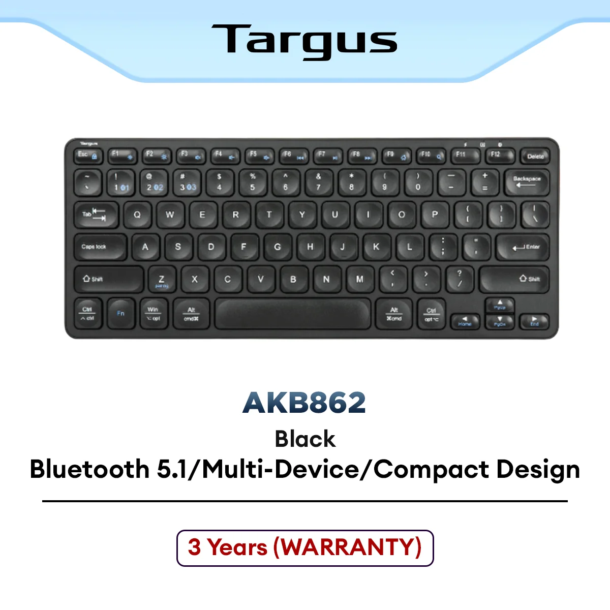 Targus Bluetooth Keyboard Compact Multi Device ANTI-MICROBIAL (Black) AKB862