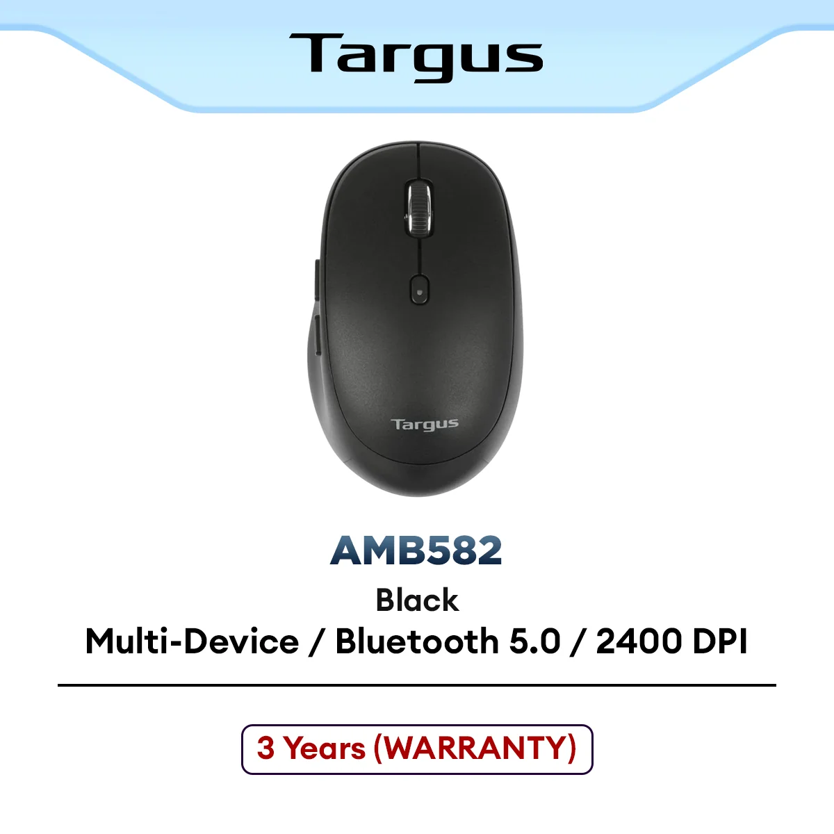 Targus Midsize Comfort Bluetooth Wireless Mouse | Multi-Device connectivity for 3 Devices | DefenseGuard Antimicrobial Protection | AMB582 Black