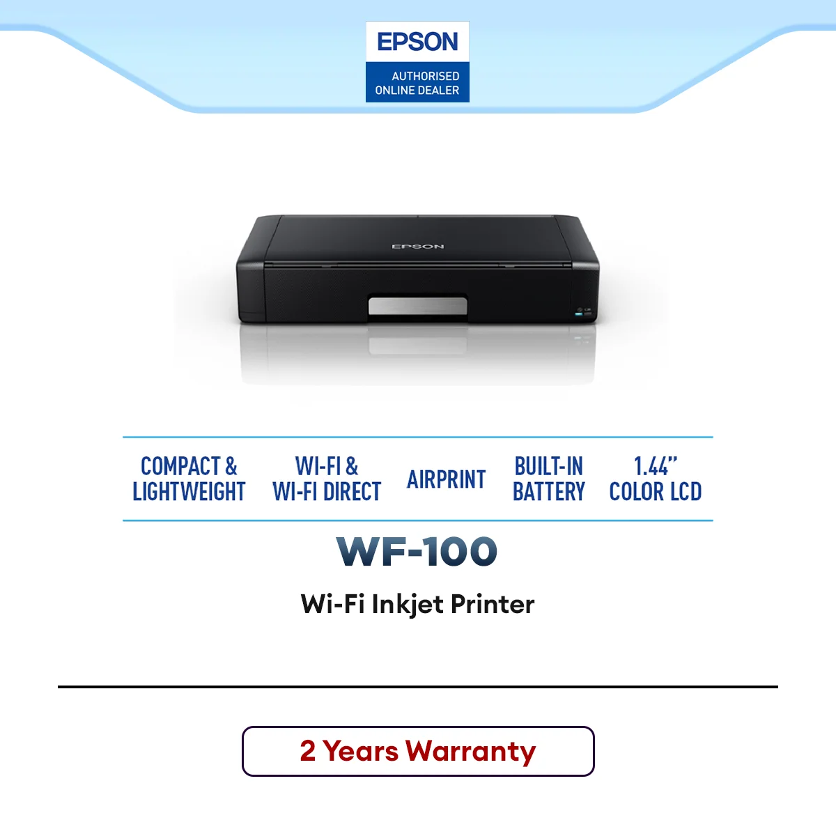 Epson WorkForce WF-100 Portable WiFi Inkjet Printer Wireless Mobile Printer with Built-in Battery Compact Travel Printer