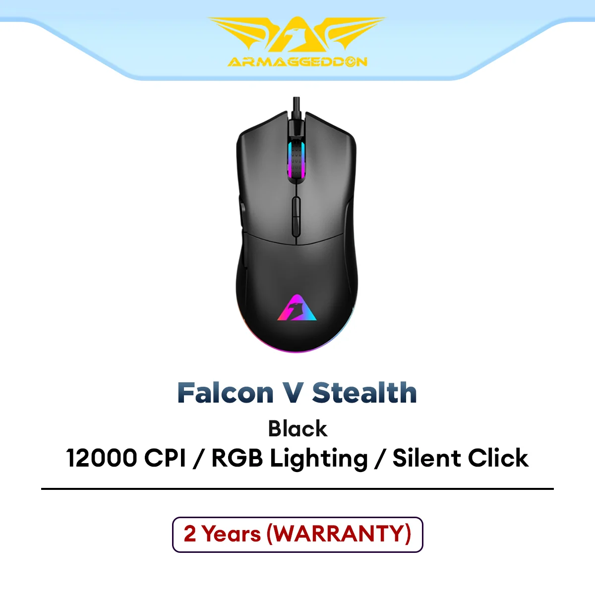 Armaggeddon Falcon V Stealth Wired RGB Gaming Mouse with 12000 CPI, Customizable RGB Lighting, USB-Wired, Macroable