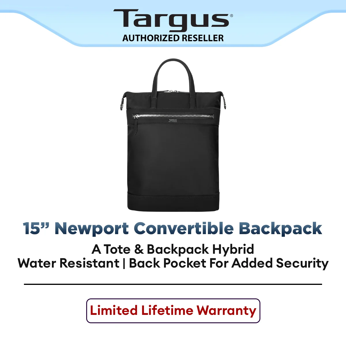 Targus 15" Newport Convertible Backpack Stylish Multi-Mode Laptop Bag for Travel & Daily Use