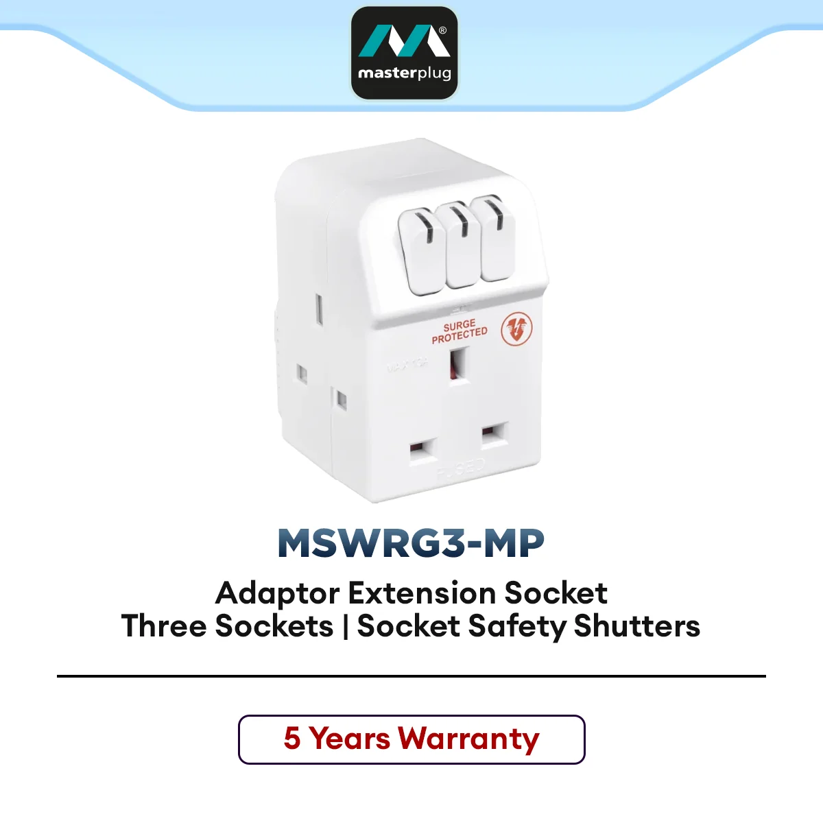 Masterplug Extension Lead with Individual Switches for Home & Office 3 Gang Power Socket (MSWRG3-MP)