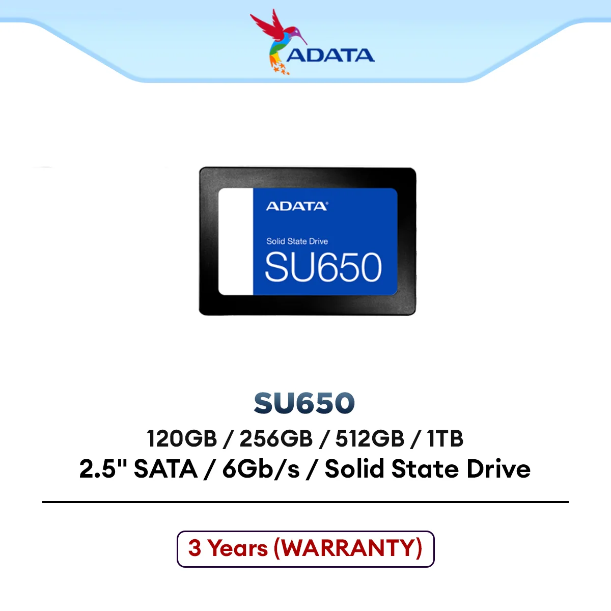 ADATA SU650 2.5" SATA 6Gb/s Internal Solid State Drive SSD (120GB / 256GB / 480GB)