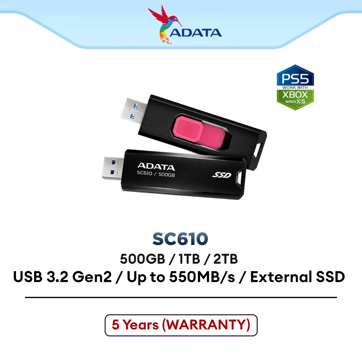 Adata SC610 USB3.0 Portable External SSD - (500GB / 1TB / 2TB)