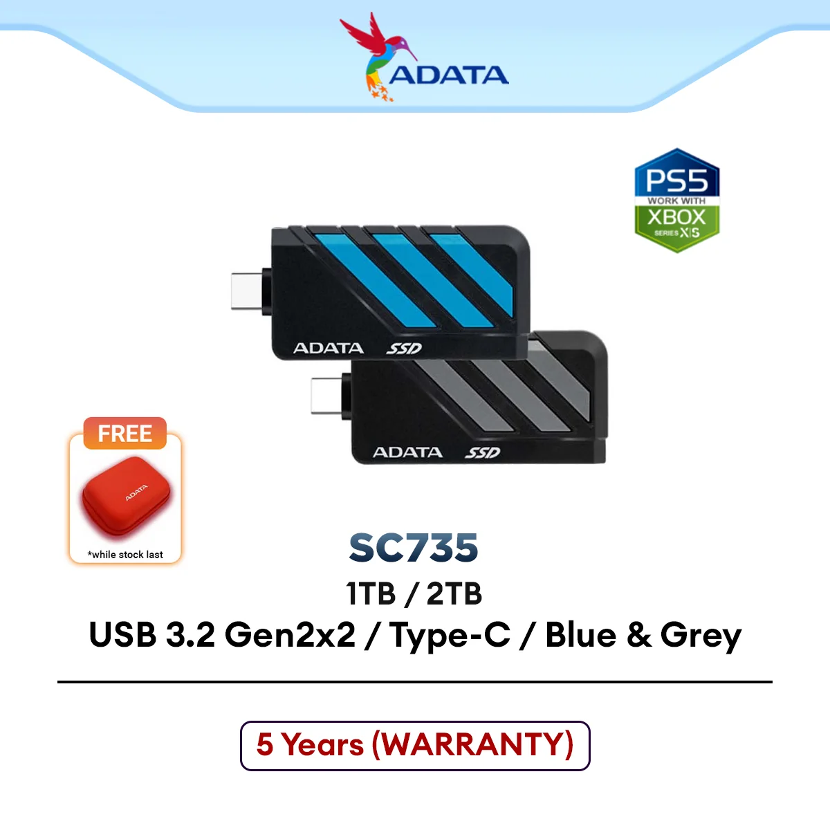 Adata SC735 External SSD Type-C USB 3.2 Gen2x2 Blue / Grey (1TB / 2TB)