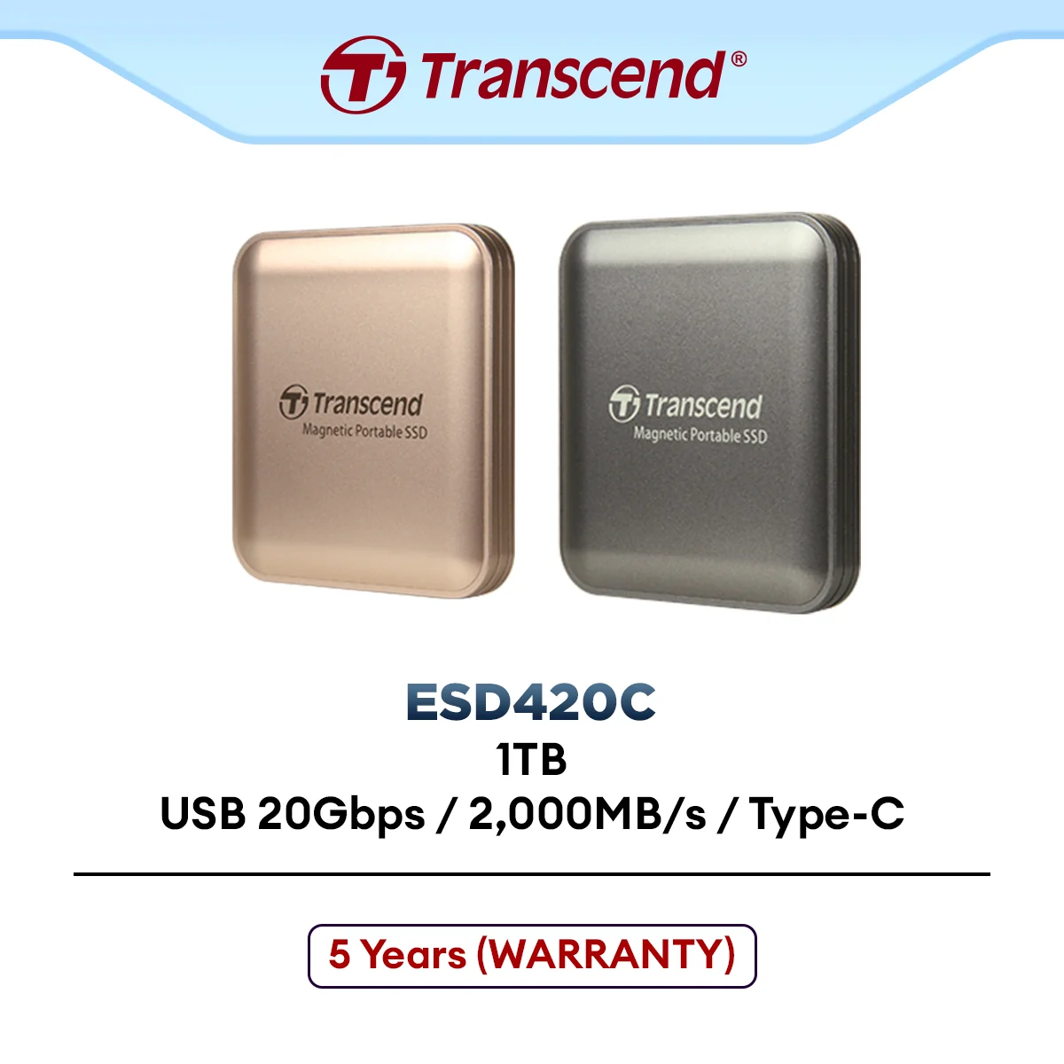 Transcend ESD420 External SSD Type-C USB 20Gbps Up to 2,000 MB/s Read/Write Speed (1TB / 2TB / 4TB)