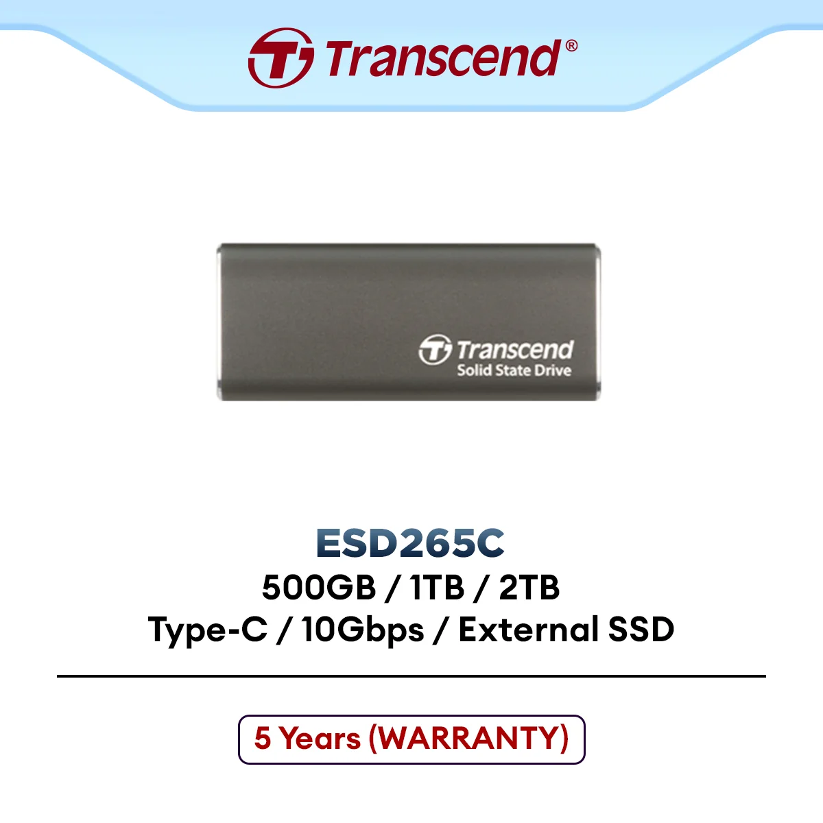Transcend ESD265C Portable SSD 3D NAND 10Gbps Type-C Iron Gray (500GB / 1TB / 2TB)