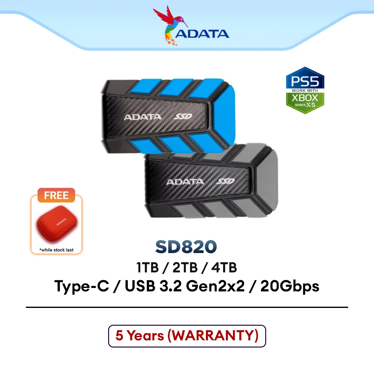 Adata SD820 External SSD Type-C USB 3.2 Gen2x2 Blue / Grey (1TB / 2TB)