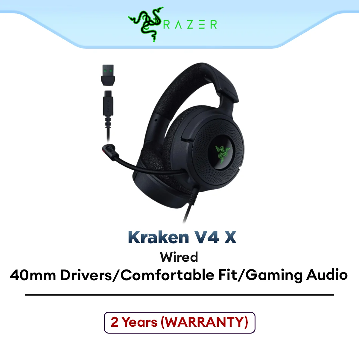 Razer Kraken V4 X Wired Gaming Headset | 40 mm Drivers | Memory Foam Cushions