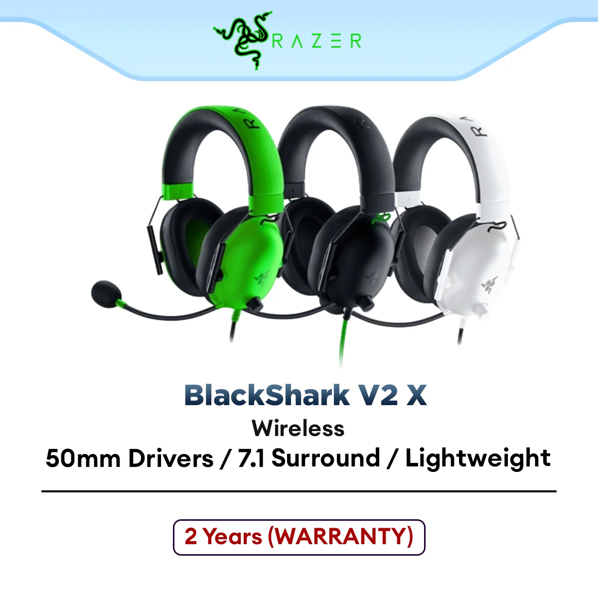 Razer BlackShark V2 X 3.5mm Analog Wired Gaming Headset | Light Weight | 50mm Drivers | 7.1 Surround Sound