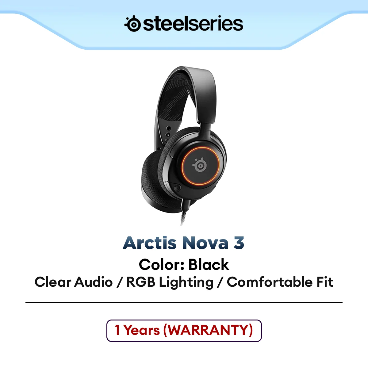 SteelSeries Arctis Nova 3 Multi-Platform Wired RGB Gaming Headset with Nova Acoustic, ClearCast Gen 2 Mic, Lightweight