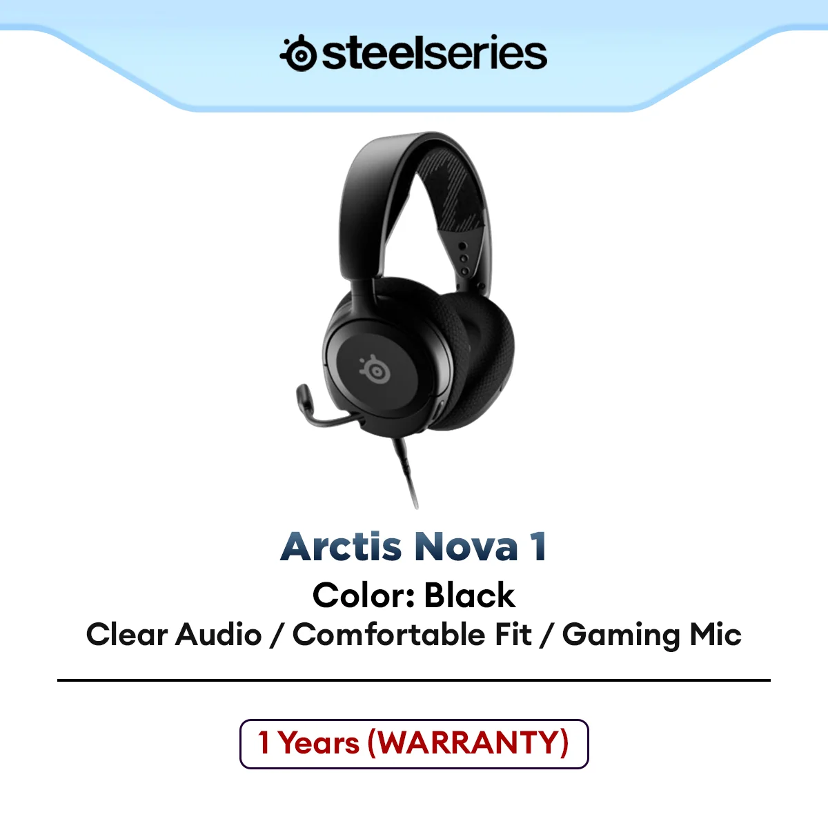 SteelSeries Arctis Nova 1 Wired USB Gaming Headset with Nova Acoustic, ClearCast Gen 2 Mic, Lightweight, Multi-Platform
