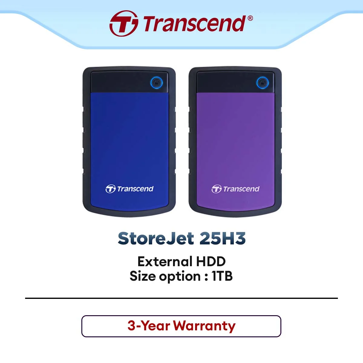 Transcend StoreJet 25H3 External HDD 2.5" USB 3.1 Rugged Portable Hard Drive for Mobile & Computers 1TB