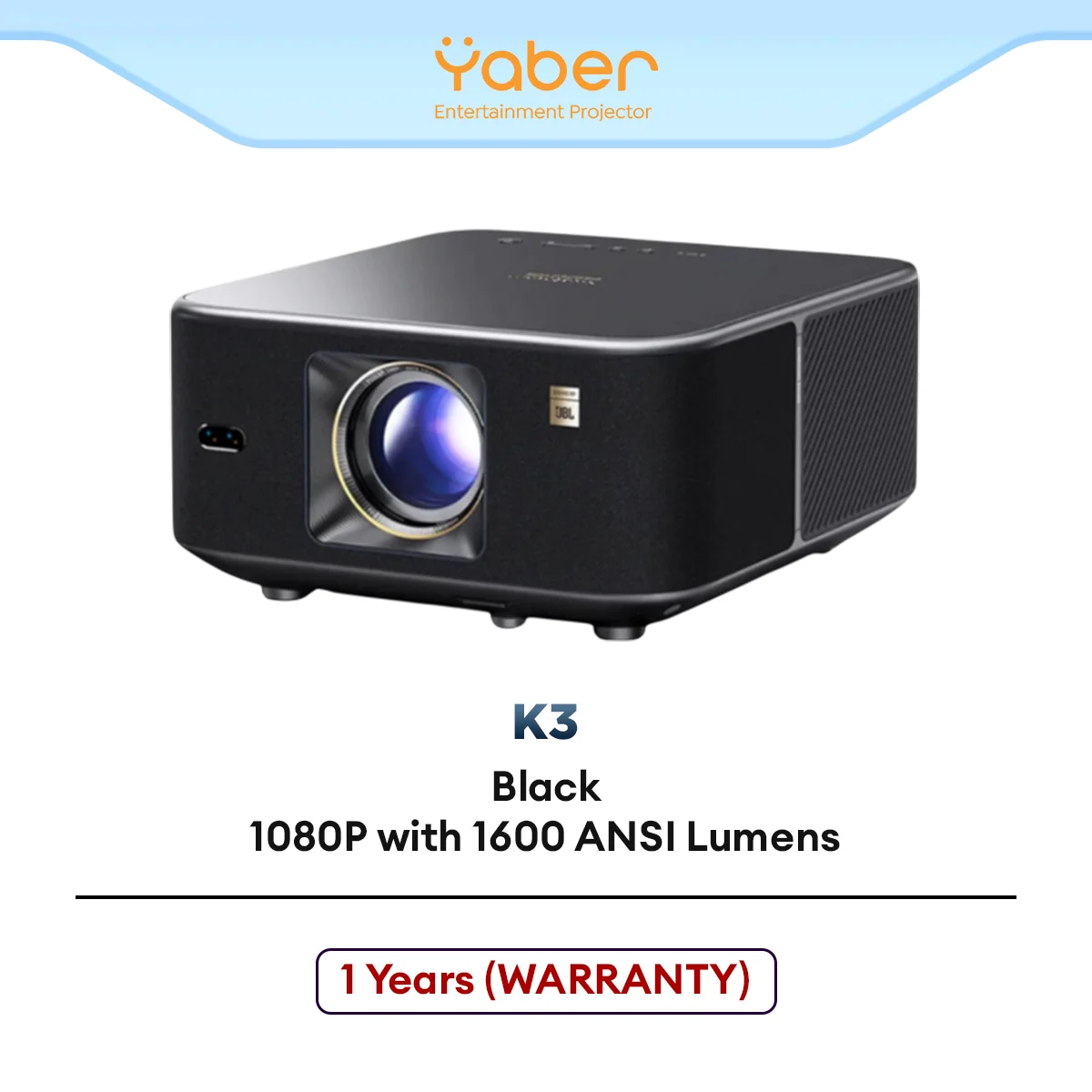 YABER Projector K3 Premier Theater | 1080P with 1600 ANSI Lumens | Built-in Dual 15W JBL Stereo Speakers