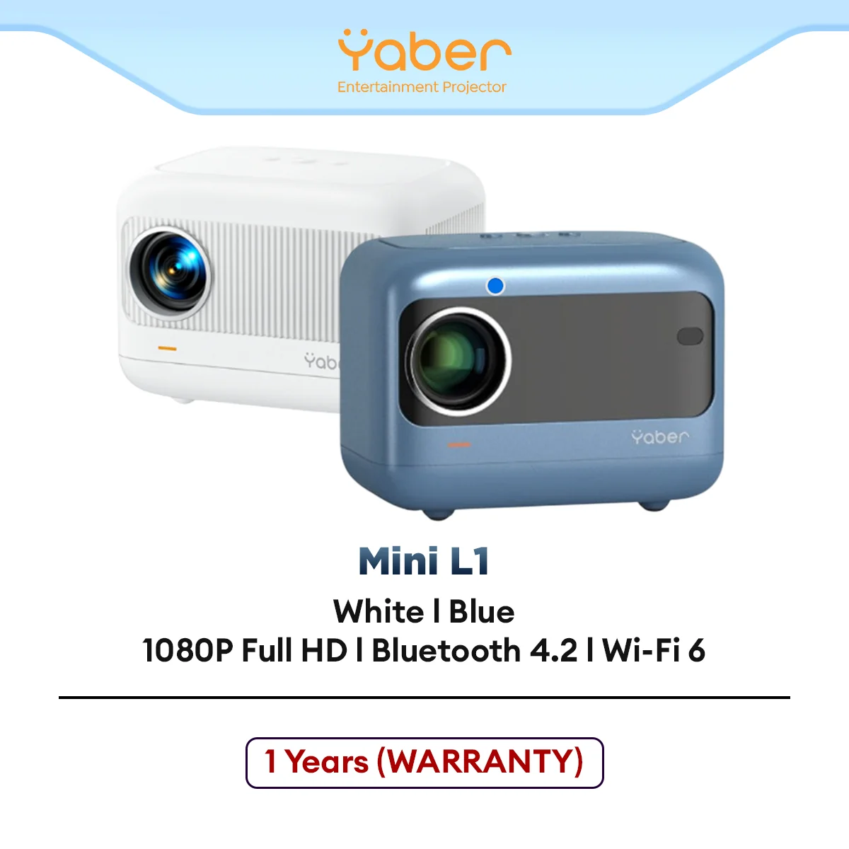Yaber Mini L1 LCD Projectors 1080P Full HD Bluetooth 4.2 Wi-Fi 6 Smart System 250 ANSI Lumens 5W X 1 Speaker