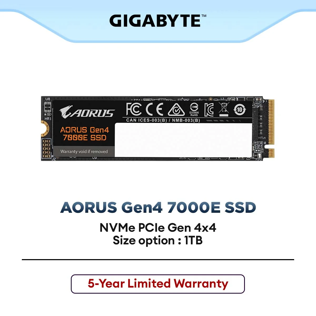 Gigabyte NVMe SSD 7100MB/s AORUS Gen4 7000E for Desktop PC & Laptop (1TB)